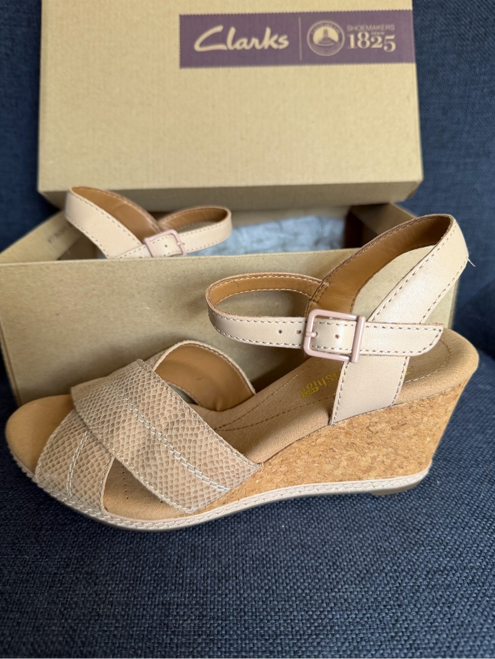Clarks Women's Light Beige Cork Wedge Sandals